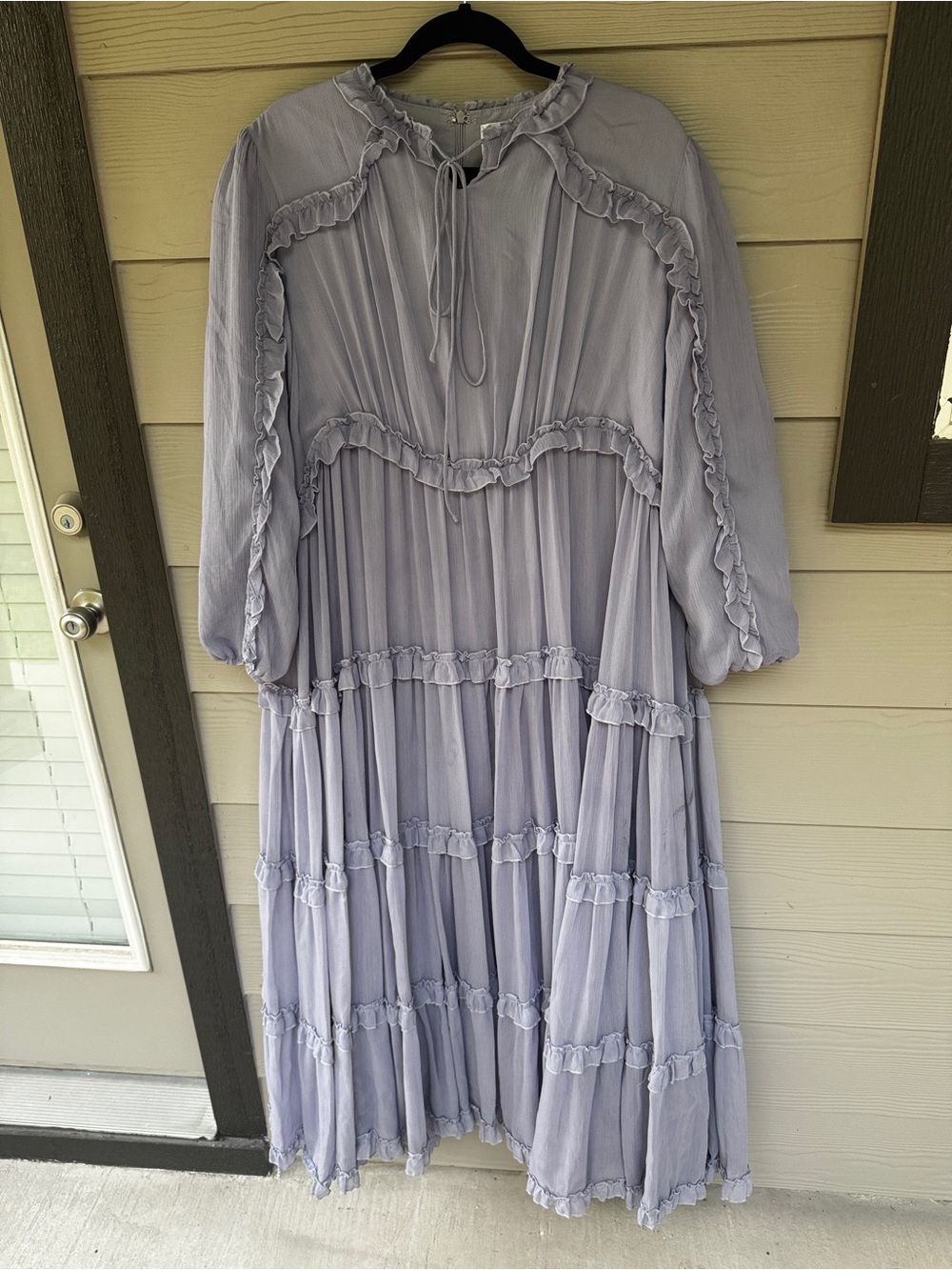 Dainty Jewell’s Dress Women’s XL Purple Ruffle Tiered Midi Romantic 3/4 Sleeve
